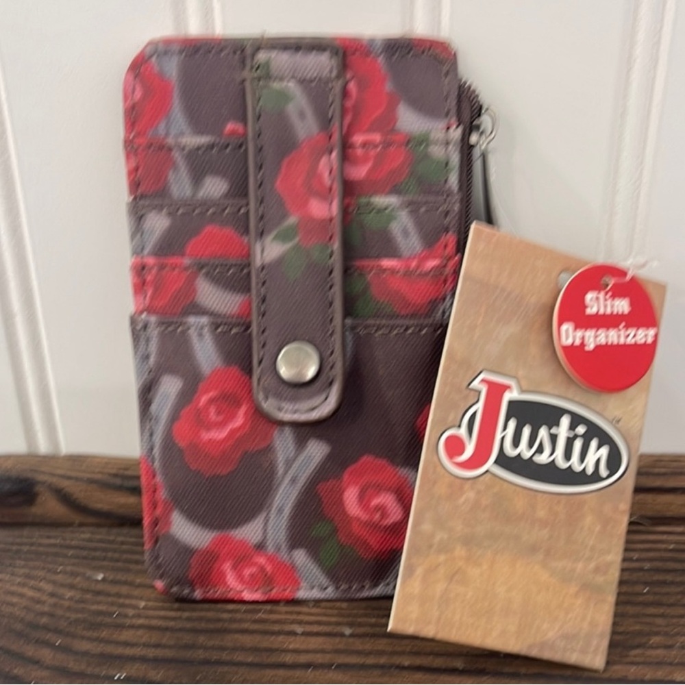 Justin Boots Red and Gray Floral Wallet
